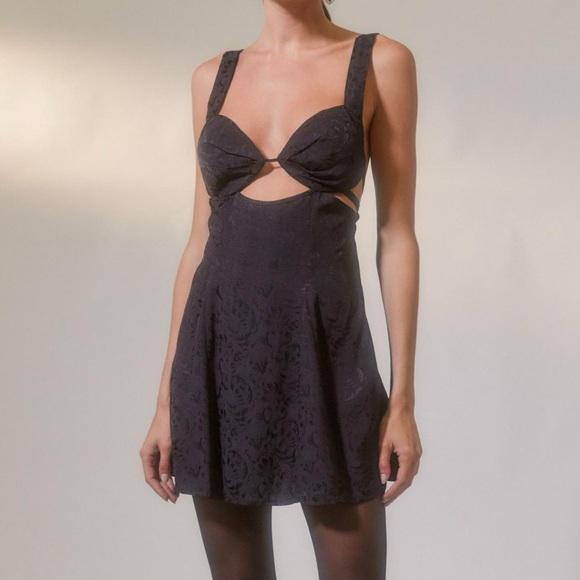 For Love and Lemons Black Floral Jacquard Sleeveless Cut Out Alice Mini Dress - Picture 13 of 13